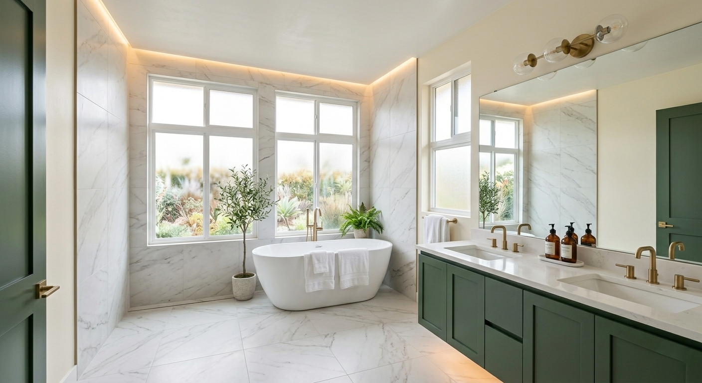 Spa style luxury bathroom remodel in Pacific Palisades Riviera home