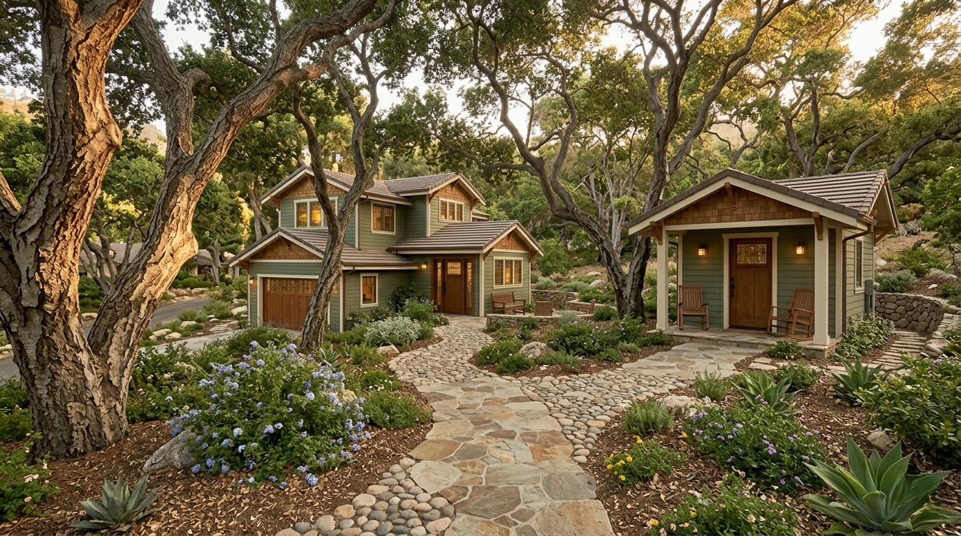 Rear yard connecting primary home and ADU Rustic Canyon Pacific Palisades