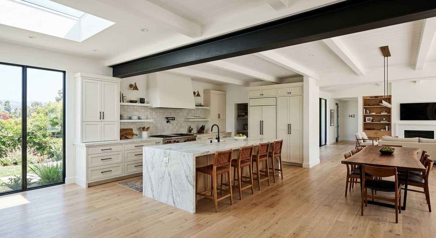 Full kitchen remodel custom cabinetry open plan Pacific Palisades Alphabet Streets