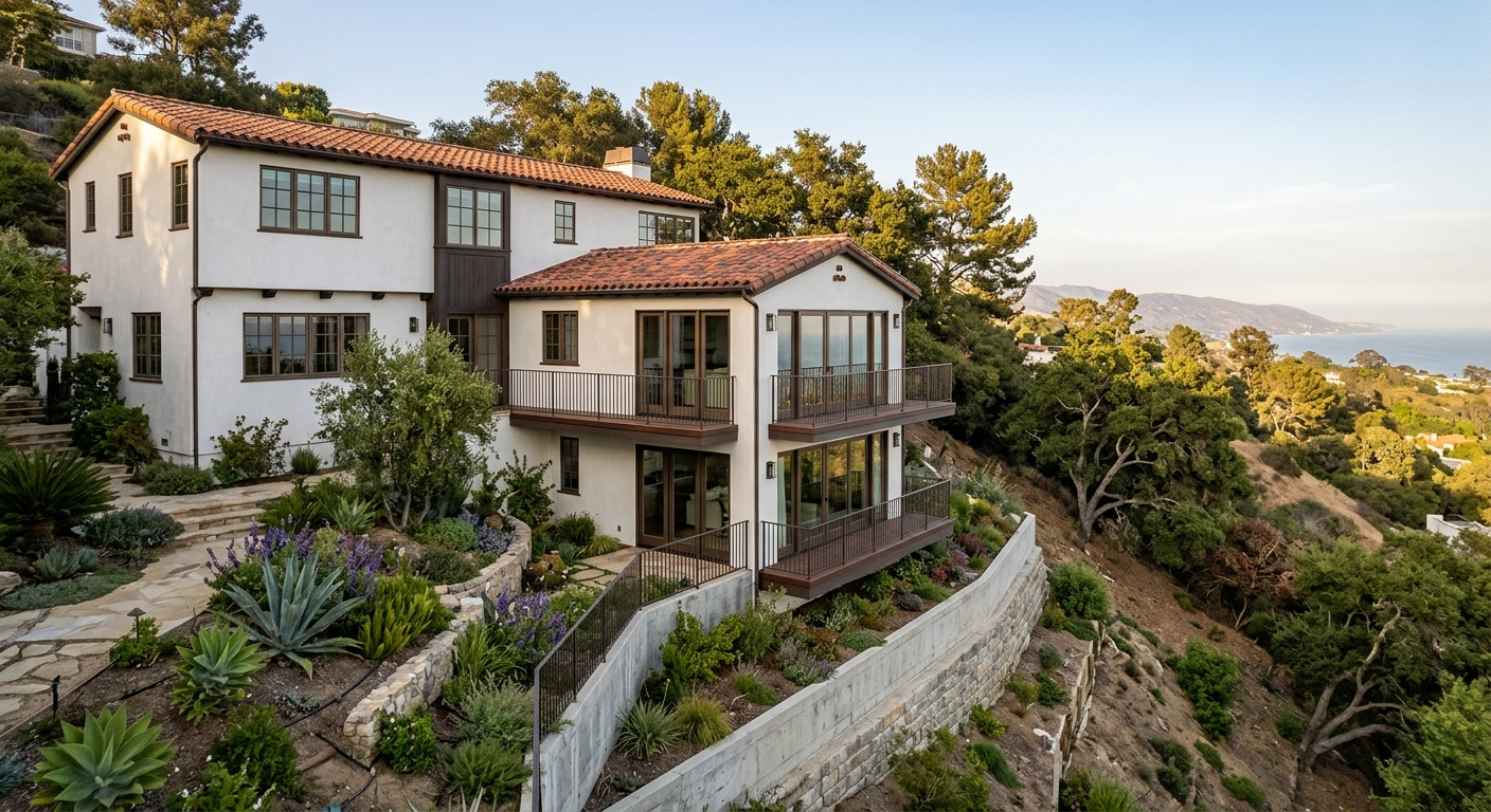 Hillside home addition Pacific Palisades Riviera seamless structural expansion