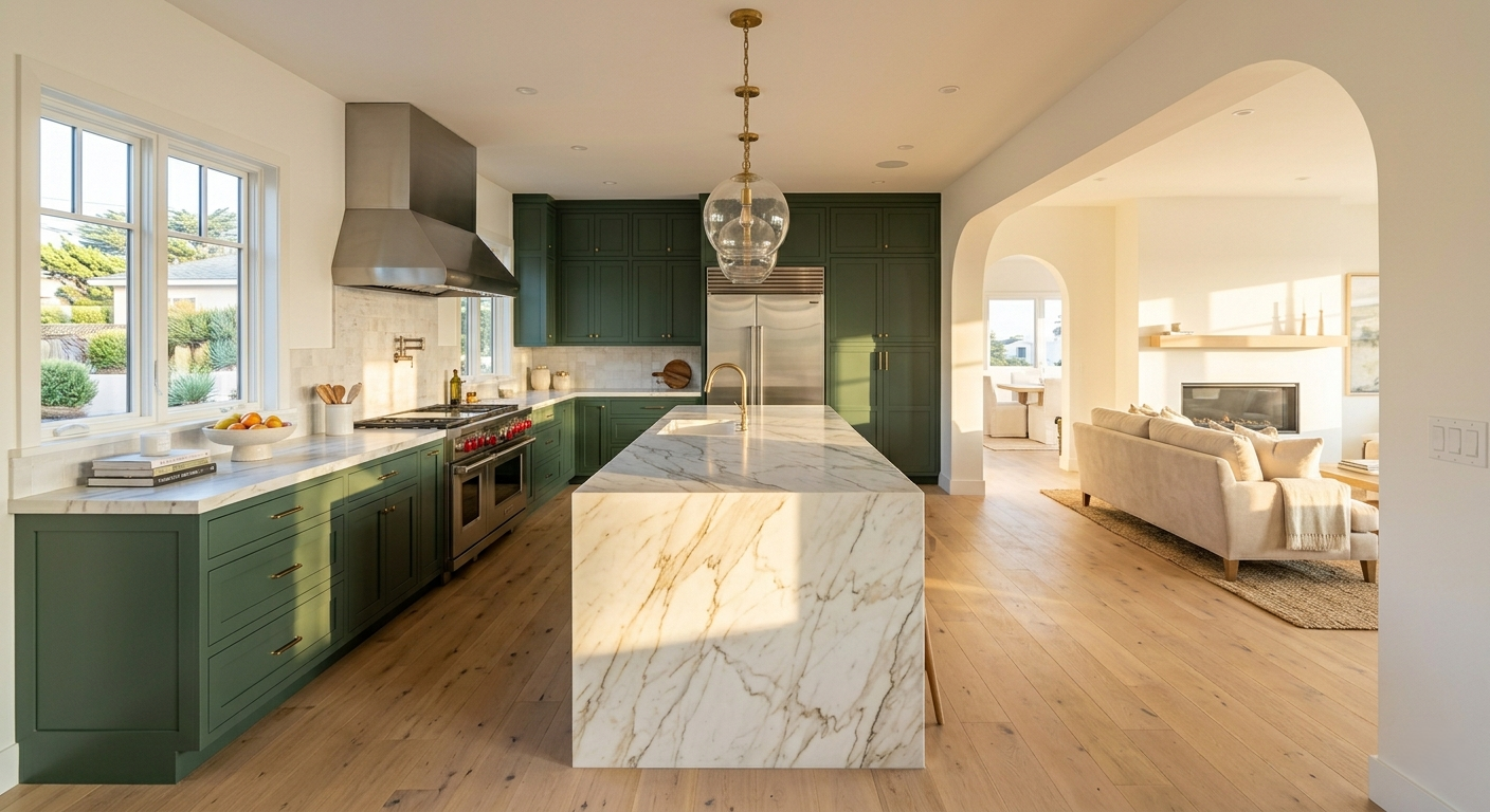 Luxury open-plan kitchen remodel with island in Pacific Palisades home