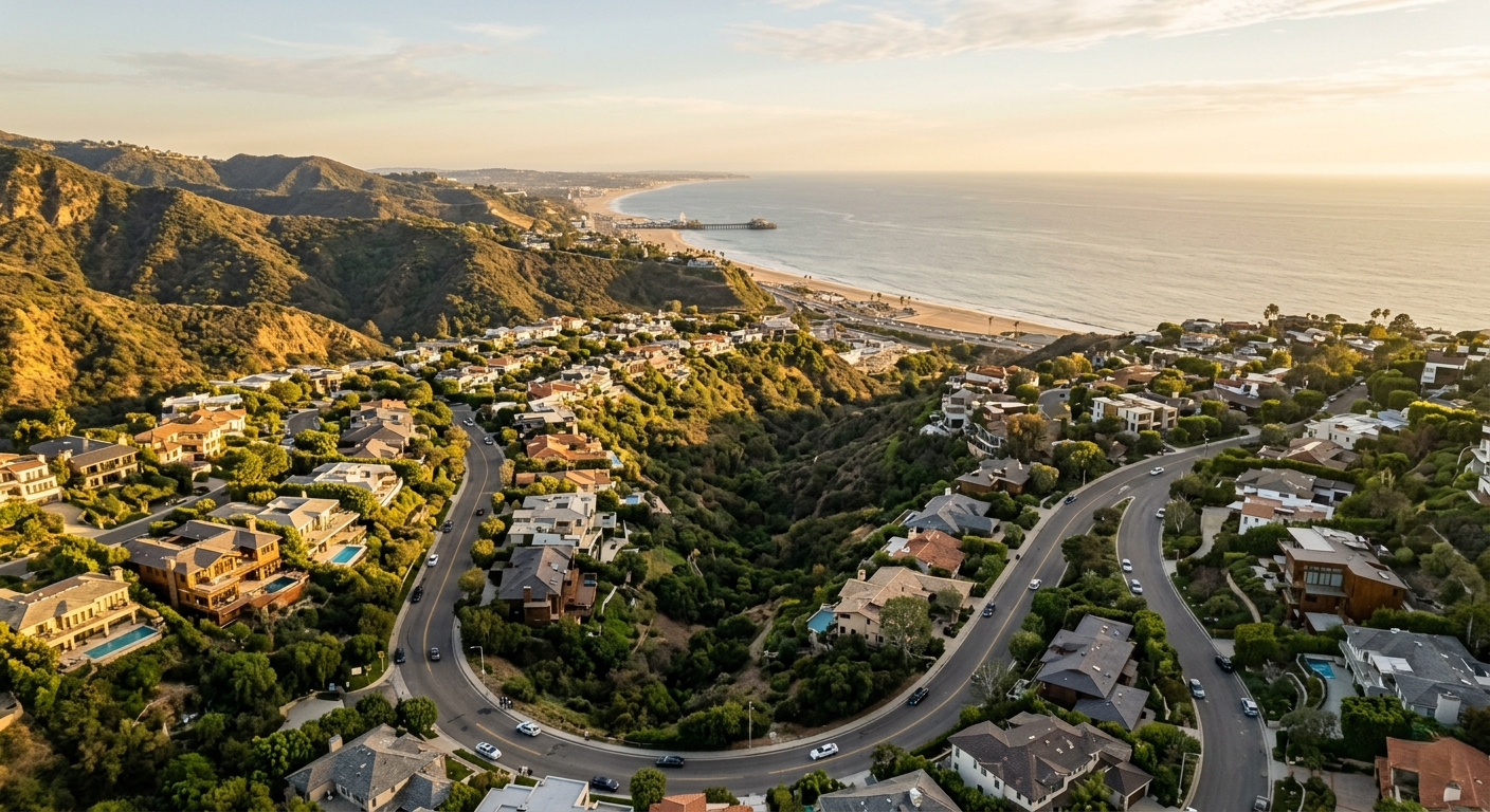 Aerial view of Pacific Palisades neighborhoods