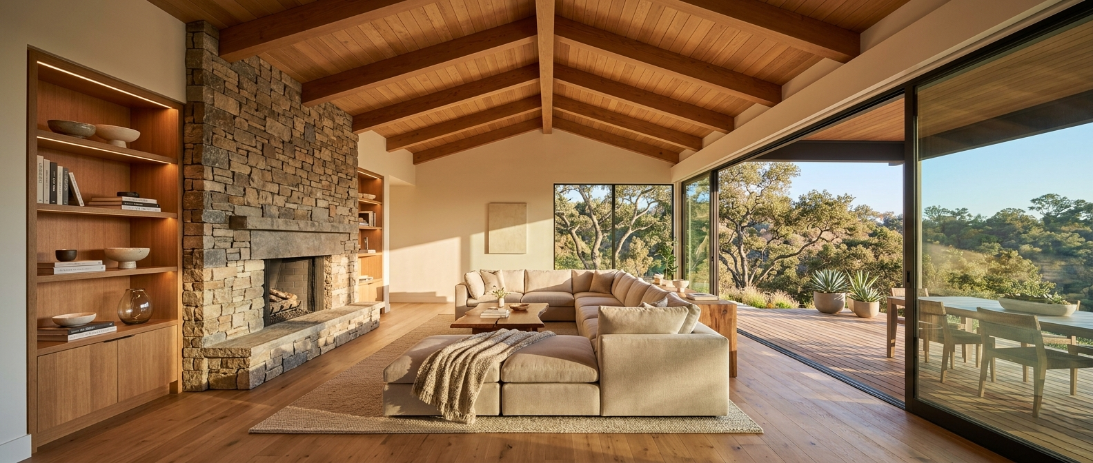 Whole home remodel living room fireplace hardwood floors Pacific Palisades Highlands